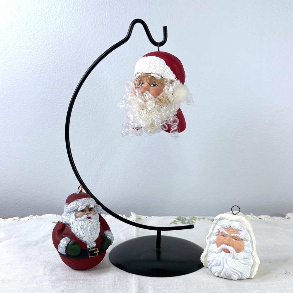 Vintage Style Hand Painted‎ Santa Claus Christmas Ornaments Set of 3 Folk Art